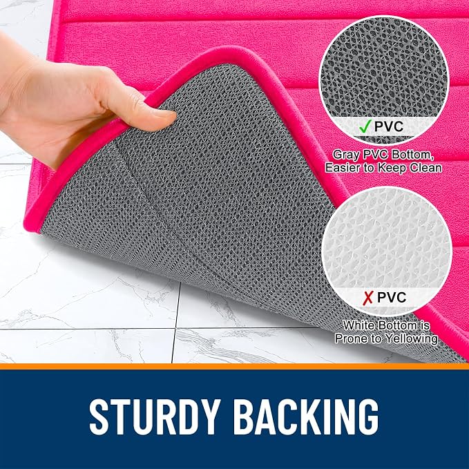 OLANLY Memory Foam Large Bath Mat 70x46, Super Soft Absorbent Bathroom Rugs | Hot Pink, Quick Dry Bath Rug, Machine Washable Shower Floor Mats, Bathmat Carpet for Bathroom Floor, Tub and Shower