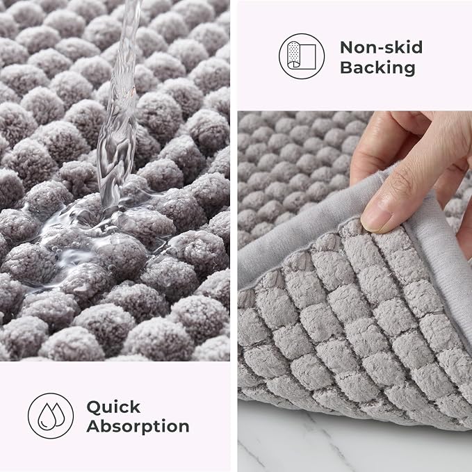 FRESHMINT Thick Chunky Chenille Bathroom Rug, Dove Gray, 24"x36" | Non-Slip Backing, Water Absorbent Surface, Machine Washable Care, Cushioned Comfort, Bathroom Floor Use