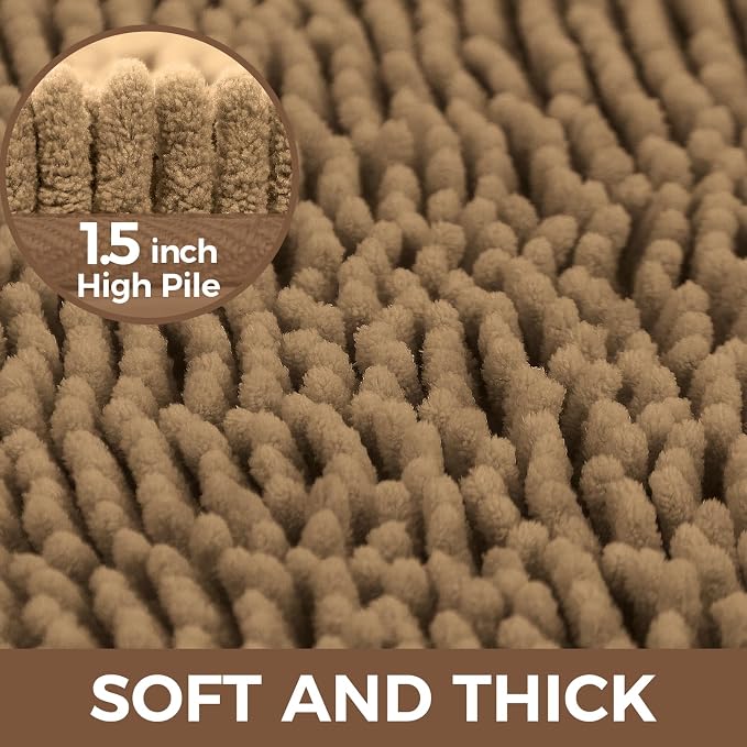 Bcoimo Bath Rug Mat,44x24 Chenille Non Slip Tan Long Bathroom Runner Rugs | Extra Soft Bathroom Floor Mats;Non Slip with Rubber Back Bath Mats;High Absorbent, Quick Dry Microfiber mat; Machine Washable