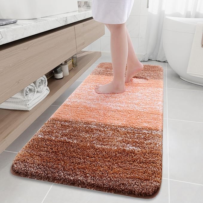Arotive Microfiber Bathroom Rugs, Shaggy Soft Absorbent Bath Rug, 70x24 | Orange, Rubber Backing Thick Plush Machine Washable Dry Bath Mats for Bathroom, Tub and Shower, Rectangular