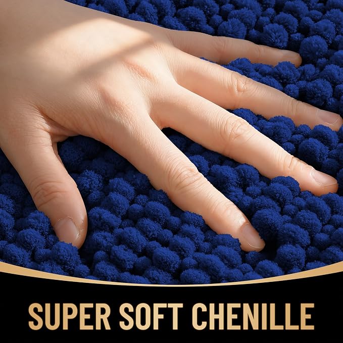 OLANLY Thick Chenille Bathroom Runner Rugs 59x24, Absorbent Bath Mat, Navy | Soft Bath Rugs, Rubber Backing, Machine Wash Dry, Bath Mats for Bathroom, Tub and Shower, Home Decor Accessories
