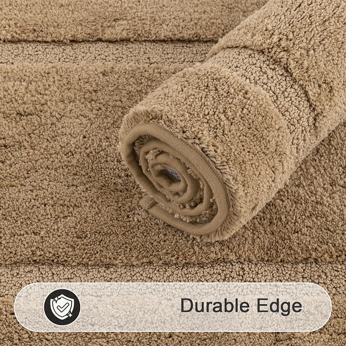 SHACOS Soft Microfiber Khaki Brown Bathroom Rugs Sets 2 Pieces 32x20 inch | Absorbent Plush Bath Rugs, Non Slip Washable Shaggy Bath Mats, Fluffy Bathroom Runner Floor Mats Shower Rug