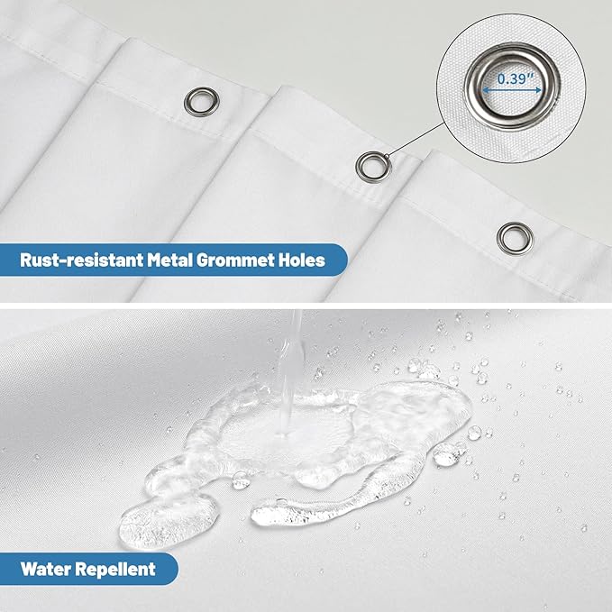 1 Pack Water-Repellent Fabric Shower Curtain Liner, 60x72 White | 100% polyester, 3 Magnets, Rustproof Grommets & Weighted Hem, quick-dry, machine washable, hotel quality for bathroom