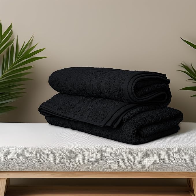 4 Piece Bath Towels 27x54 Inches, Black | 100% Cotton, Lightweight & Quick-Dry, Ideal for Daily Bathroom Use, Practical & Comfortable