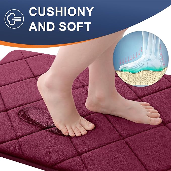 OLANLY Memory Foam Bath Mat 59x34, Ultra Soft and Absorbent Bathroom Rugs | Burgundy, Quick Dry, Machine Washable Shower Bath Rugs, Comfortable Bath Carpet for Bathroom Floor, Tub and Shower