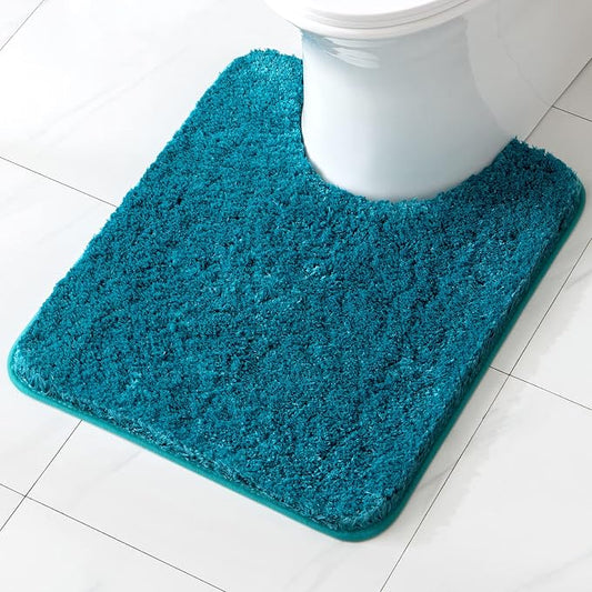 MIULEE Teal Toilet Bathroom Rug U-Shaped Microfiber Bath Mat 20x24 Inch | Absorbent, Non Slip, Quick Dry, Fluffy Bath Rugs for Bathroom Floor Tub Showers, Machine Washable