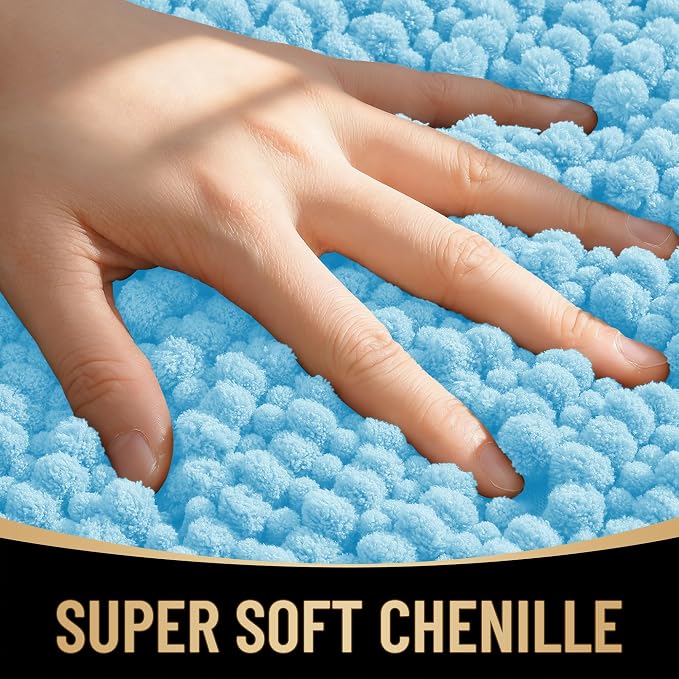 OLANLY Thick Chenille Absorbent Bathroom Rugs Mat 30x20, Sky Blue | Soft Bath Rugs, Rubber Backing, Machine Wash Dry, Bath Mats for Bathroom, Tub and Shower, Home Decor Accessories