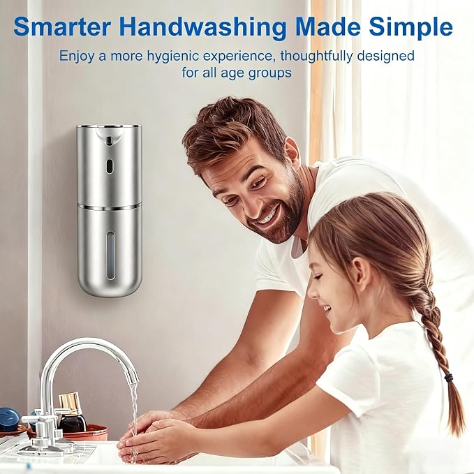 Automatic Soap Dispenser, Hand Soap Dispenser 12.8oz/380ml Smart Rechargeable, Liquid Soap Dispensers with 6-Level Touchless, Wall Mounted or Countertop Dish Soap Dispensing for Bathroom & Kitchen