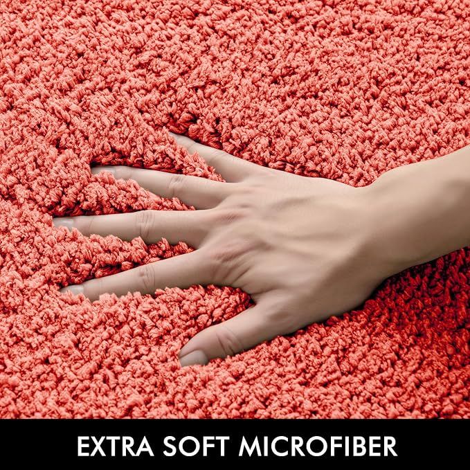 MIULEE Living Coral Microfiber Toilet Bath Rug U-Shaped Contour 20x20 Inch | Absorbent, Non Slip, Quick Dry, Fluffy Bath Rugs for Bathroom Floor Tub Showers, Machine Washable