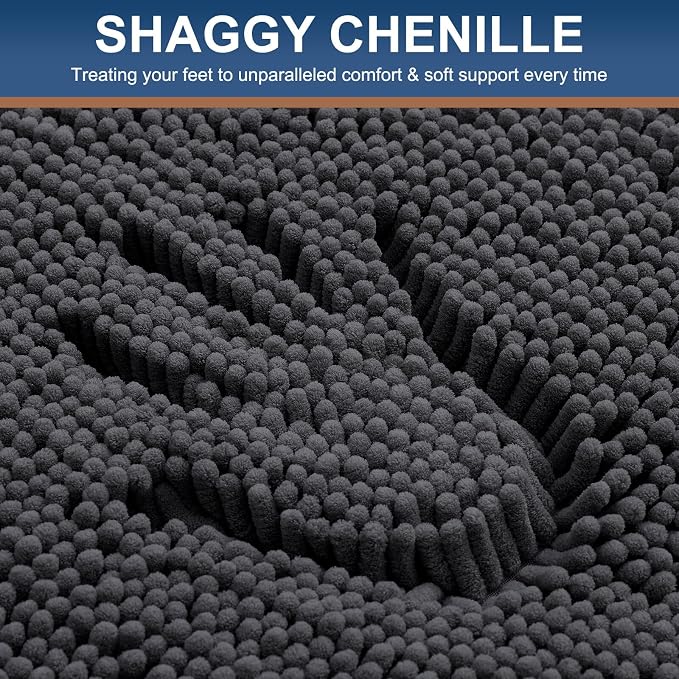 Smiry Bathroom Rugs 47X20, Luxury Chenille Extra Soft Absorbent Bath Mat | Charcoal Grey, Machine Washable Non-Slip Plush Bath Mats for Bathroom, Tub, Shower, and Floor, Home Decor