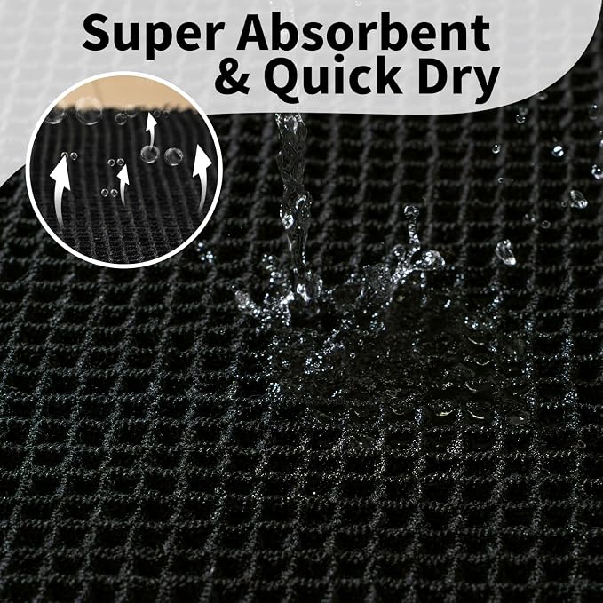 Black Bathroom Rug, Waffle Bath Mat Non Slip Washable, 24" x 36" | Super Absorbent Quick Dry Bath Mat, Boho Bathroom Mats, Soft Waffle Weave Farmhouse Bathroom Decor for Shower or Tub
