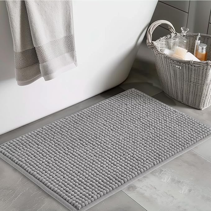 FRESHMINT Thick Chunky Chenille Bathroom Rug, Dove Gray, 20"x32" | Non-Slip Backing, Water Absorbent Surface, Machine Washable Care, Cushioned Comfort, Bathroom Floor Use