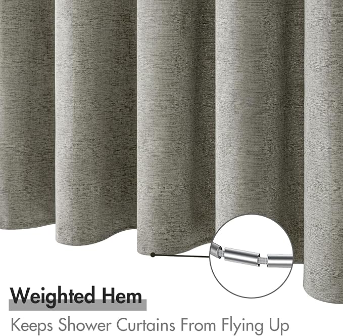 MIULEE Linen Fabric Shower Curtain Grey W72*L78 12 Metal Hooks | Modern, Heavy Duty, Shower Curtain Set, Waterproof Thick Cloth Shower Curtains, Bathroom Hotel Bathtub, Washable