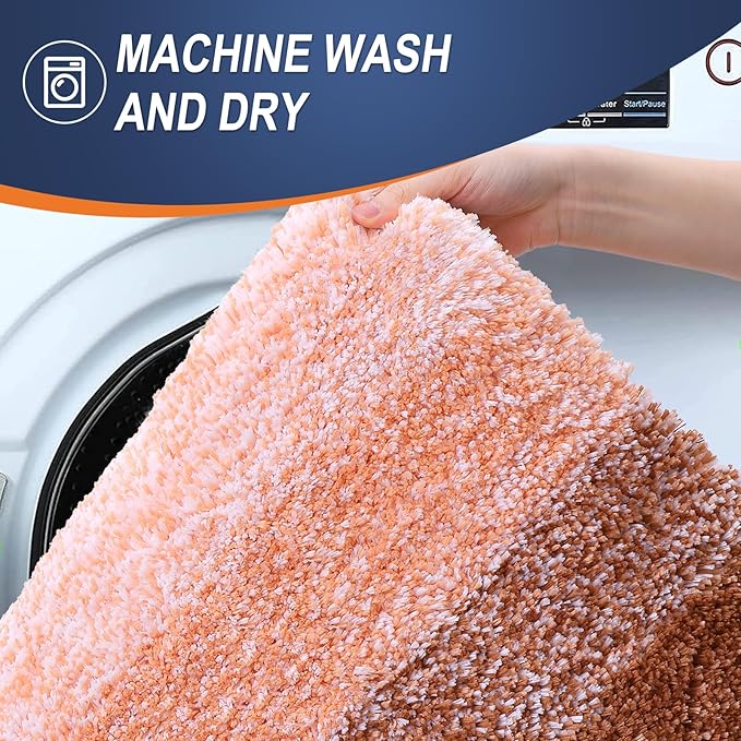 OLANLY Bathroom Runner Rug 47x17, Extra Soft Absorbent Microfiber Bath Rugs | Orange, Non-Slip Quick-Drying Rubber Backing, Washable Long Bath Mat for Floor, Tub and Shower, Home Decor
