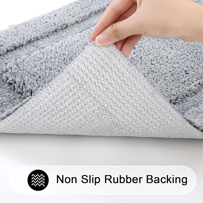 SHACOS Soft Microfiber Bathroom Rugs Set of 2 Pieces, Light Grey | 47x20 + 32x20, Absorbent Plush Bath Rugs, Non Slip Washable Shaggy Bath Mats, Fluffy Bathroom Runner Floor Mats Shower Rug
