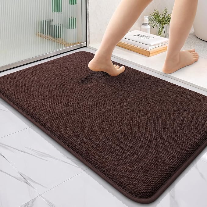 OLANLY Thick Memory Foam Bathroom Rugs 35x24, Absorbent Bath Mat, Brown | Soft Quick Dry Bath Rugs, Non-Slip, Machine Washable Carpet for Bathroom Floor, Tub and Shower, Home Decor Accessories
