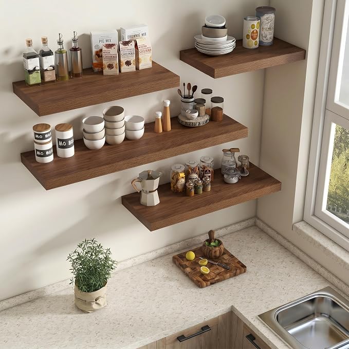 Vivelove Deep Floating Shelves 40x12” Set of 2, Walnut | Easy Install With Hardware, 2" Thick, Invisible Brackets, Wall Mounted, No Sagging, For Any Room