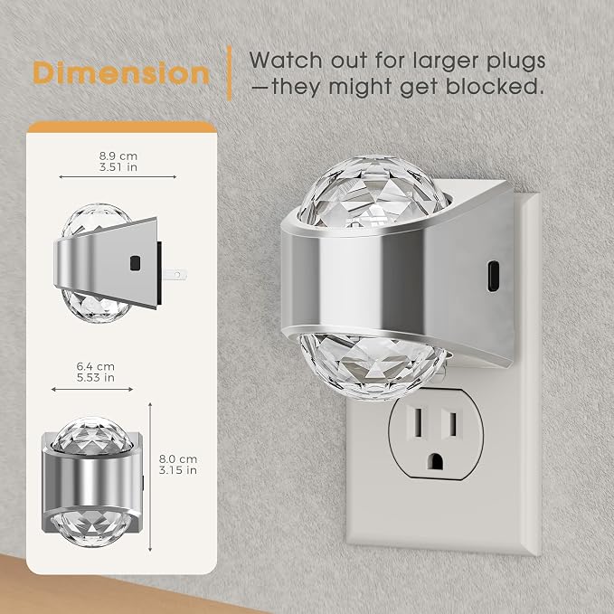 Night Light, Sliver Night Lights Plug into Wall LED Projector | Night Light, Soft White for Bedroom, Dimmable Brightness Dusk to Dawn Nightlight for Kids, Bathroom, Gaming Room, Home Decor