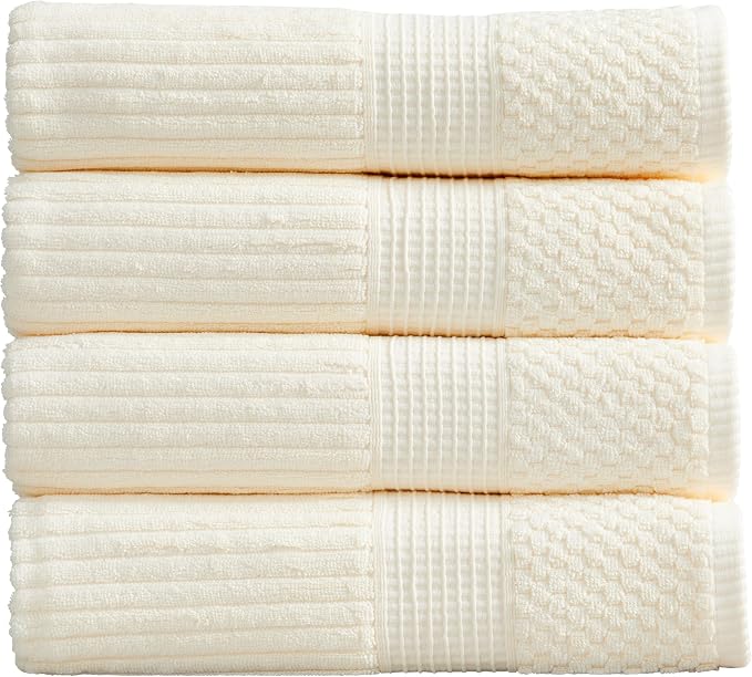 100% Cotton Bath Towel Set | 4-Pack | Textured | Cream | Absorbent & Quick-Dry Bathroom Towels | Textured and Durable Cotton Towels for Bathroom | OEKO-TEX | Krista Collection