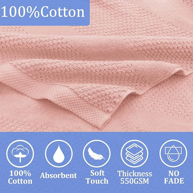 VOOVA & MOVAS Kids Bath Towel, 6-10 Years, 100% Cotton, Light Pink Waffle | Vertical Raised Waffle Surface, Plush Thick Towel, High Absorbency for Pool and Beach