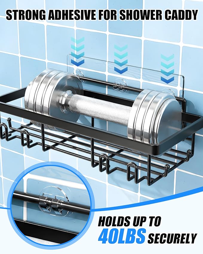 9 Pack Shower Caddy Adhesive Replacement, Strong Waterproof Transparent Adhesive Strips, No Drilling Shower Shelf Adhesive Hooks for Bathroom Shelves, Corner Basket, Soap Holder & Kitchen Racks