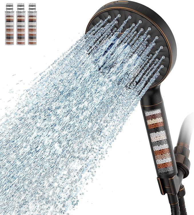 SR SUN RISE Filtered Shower Head with Handheld High Pressure 9 Spray Mode Showerhead Detachable Shower Head Water Softener Filters Beads for Hard Water Remove Chlorine 4 Filters ORB
