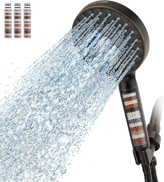 SR SUN RISE Filtered Shower Head with Handheld High Pressure 9 Spray Mode Showerhead Detachable Shower Head Water Softener Filters Beads for Hard Water Remove Chlorine 4 Filters ORB