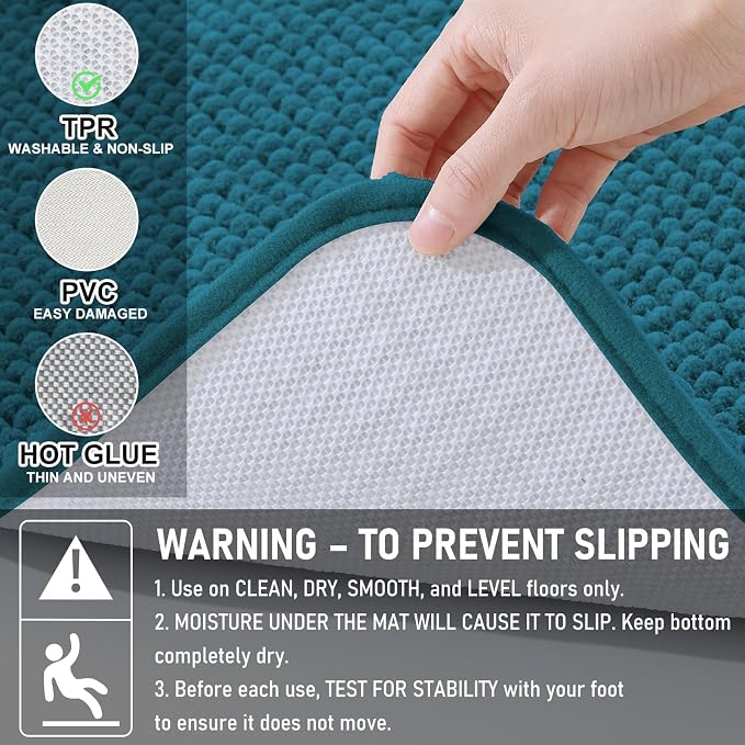 Arotive Chenille Bathroom Rugs 34x21, Soft Absorbent Bath Mat, Peacock Blue | Rubber Backing, Machine Washable Dry Bath Mats for Bathroom Floor, Tub and Shower, Home Decor Accessories