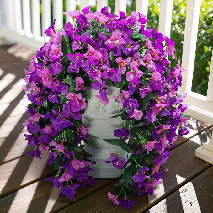 Faux Bougainvillea Artificial Flowers Plants for Outdoors Outside Decoration, 2pcs Realistic Fake Flowers UV Resistant Silk Long Trailing Vines for Front Door Planter Patio Balcony Yard Garden, Mix