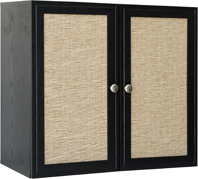 Wall Cabinet Storage-Rattan Laundry Cabinet,Kitchen Wall Mounted Cabinet with Adjustable Shelves for Laundry Room, Kitchen,Dining Room,Bathroom 24INCH X 1PCS，Black
