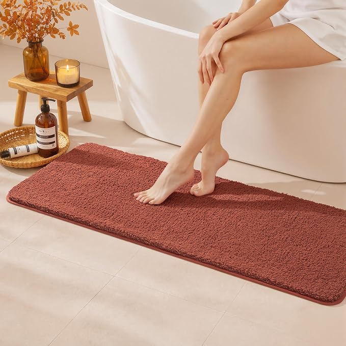 MIULEE Fall Rust Bathroom Runner Rugs Soft Microfiber Bath Mat 24x70 Inch | Absorbent, Non Slip, Quick Dry, Fluffy Bath Rugs for Bathroom Floor Tub Showers, Machine Washable