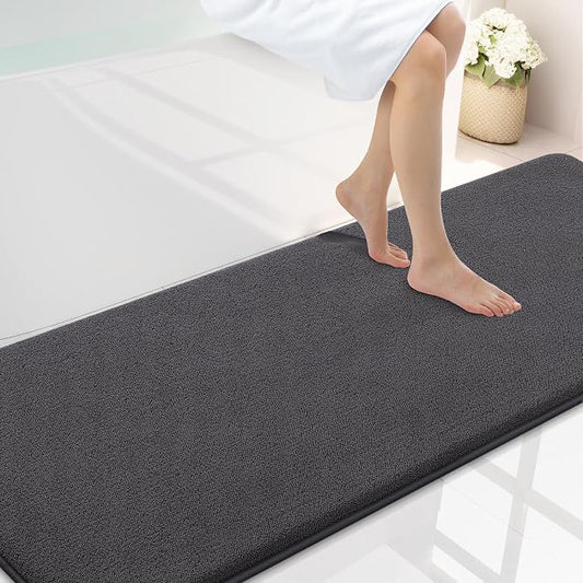 Smiry Memory Foam Bath Mat 72x24, Extra Soft Absorbent Bathroom Rugs | Dary Grey Quick Dry, Machine Washable Bath Mats for Bathroom, Shower, Tub and Home Decor Accessories