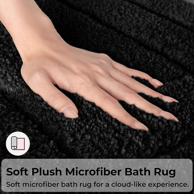 GRANNY SAYS Black Bathroom Rug 71" x 24", Non-Slip Microfiber Bath Mat | Ultra-soft, durable TPR backing for reliable grip, fast water absorption, machine washable for Vanity, Shower, Tub
