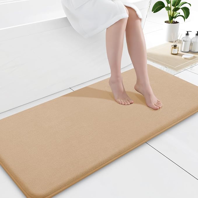 Smiry Memory Foam Bath Mat 47x20, Extra Soft and Absorbent Bathroom Rugs | Camel, Quick Dry Machine Washable Non-Slip Bath Mat for Bathroom Floor, Shower and Tub