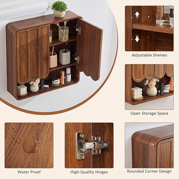 Bathroom Wall Mounted Storage Cabinet, Medicine Cabinet with Adjustable Shelf, Over The Toilet Storage Cabinet for Bathroom, Laundry Room, Kitchen, Living Room (Walnut)