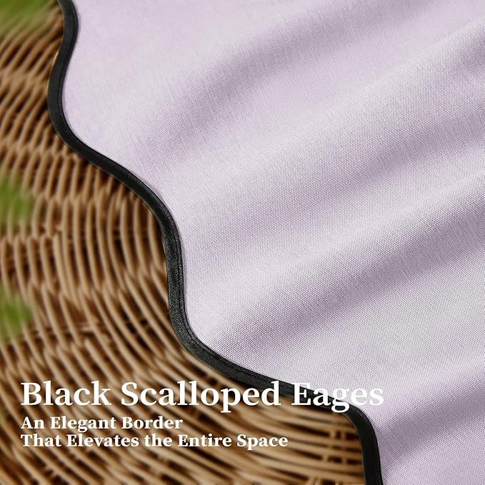 72x90 Boho Scalloped Linen Textured Cloth Shower Curtain Set, Lavender | Long Size, 230GSM Waterproof Polyester, Heavy Duty Fabric, 12 Plastic Hooks, Elegant Modern Farmhouse Style, Machine Washable