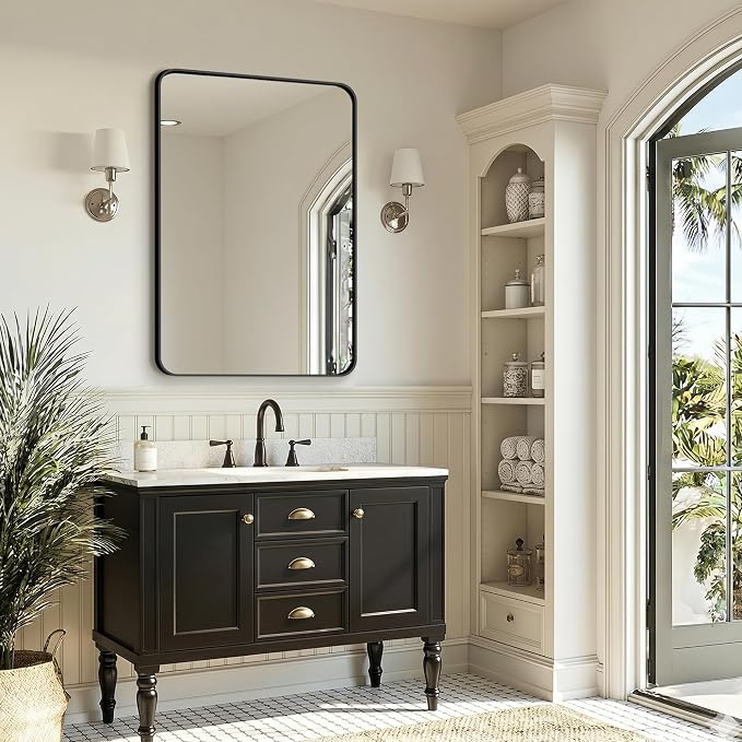 FICTOR Bathroom Mirror for Over Sink, 24"x36" Vanity Mirror for Wall, Black | Shatterproof Tempered Glass, Anti-Rust Frame, Vertical/Horizontal Mounting, Wall Mirror for Bedroom, Living Room, Entryway