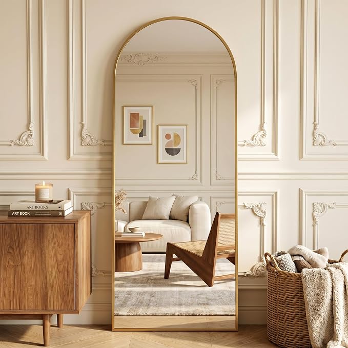 Full Length Mirror, 64" x 21" Arched Full Body Mirror Large Standing Floor Mirrors, Mirrors for Bedroom, Bathroom, Living Room Standing or Wall Leaning, Gold