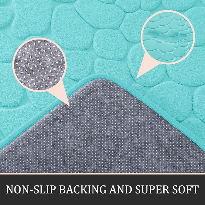 Bathroom Rugs Mat Set, Memory Foam Bath Mat 5 Piece Teal | Non Slip, Water Absorbent, Washable, Bath Mat For Bathroom, Sink and Toilet