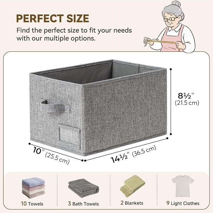 GRANNY SAYS Closet Storage Bins with Label, Dark Gray, Medium, 3-Pack | Storage Basket for Shelves, Closet Clothes Bins with Label Holders, Fabric Storage Bins, Clothes Storage and Organizers