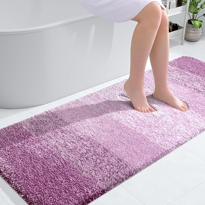 OLANLY Bathroom Runner Rug 59x24, Extra Soft Absorbent Microfiber Bath Rugs | Pinkish-Purple, Non-Slip Quick-Drying Rubber Backing, Washable Long Bath Mat for Floor, Tub and Shower, Home Decor