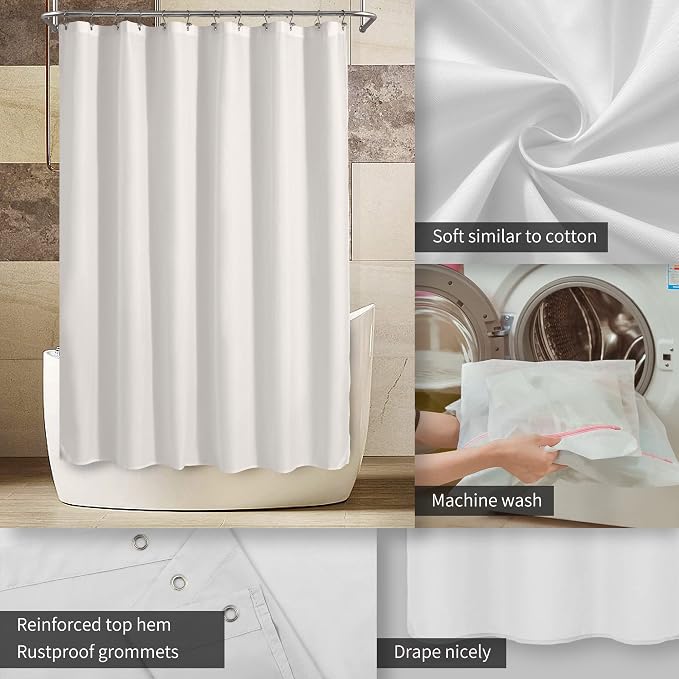 ALYVIA SPRING 42x72 Stall Waterproof Fabric Shower Curtain or Liner White | 2 Magnets, Soft Cloth & Hotel Quality, Machine Washable, Light-Weight, Stall Size