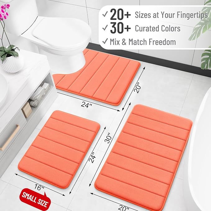 OLANLY Memory Foam Long Bathroom Rugs Runner 47x17, Super Soft Absorbent | Coral, Quick Dry Bath Mat, Machine Washable Shower Floor Rugs, Bathmat Carpet for Bathroom Floor, Tub and Shower