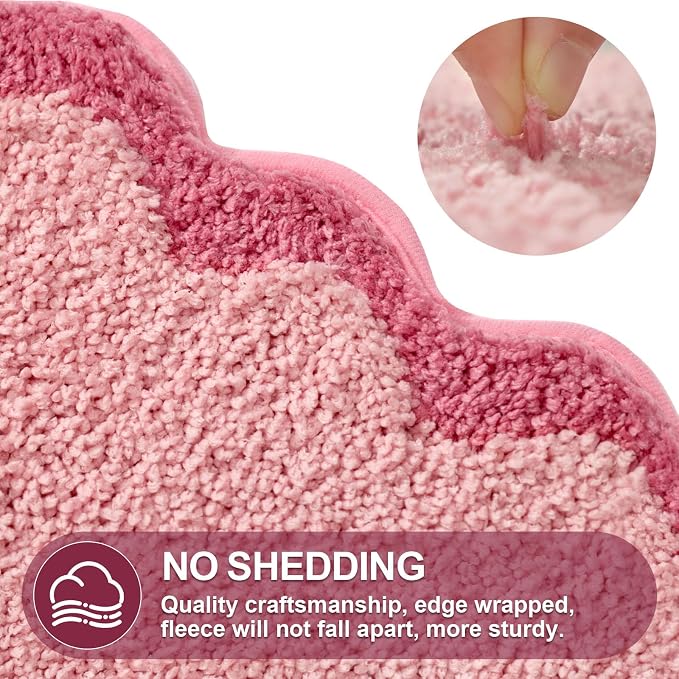 ORTIGIA Long Cute Scalloped Bathroom Rugs Runner, Fun CandyPink Plush Microfiber Scallop Bath Mats Non Slip Washable Quick Dry Absorbent, Rug Carpet for Bathtub Sink Laundry Room Bedroom, 24x59