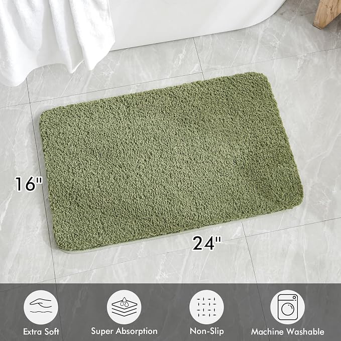MIULEE Sage Bathroom Rugs Soft Small Microfiber Bath Mat 16x24 Inch | Absorbent, Non Slip, Quick Dry, Fluffy Bath Rugs for Bathroom Floor Tub Showers, Machine Washable