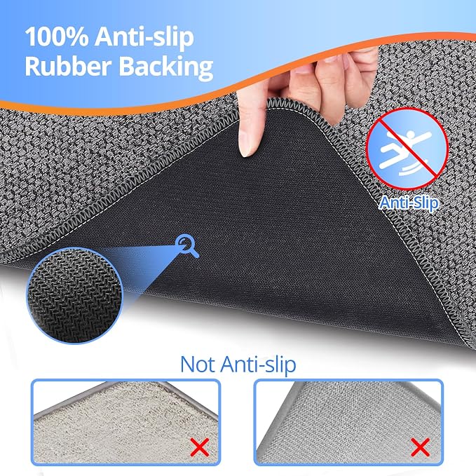 Upgraded Bath Mat 19x30Inch, Thin Bath Mats Rugs with Rubber Backing Non-Slip, Absorbent,Quick Dry Machine Washable, Home Decor Accessories Cozy Cloth Bathroom Rugs fit Under Door/Sink/Tub-Dark Grey