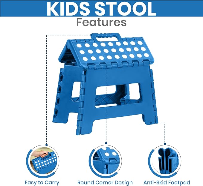 Utopia Home Folding Step Stool 9 Inch, Anti-Slip, Blue, 2-Pack | Foldable step stool with anti-slip surface, built-in handle, and 300 lbs support for safe home use.