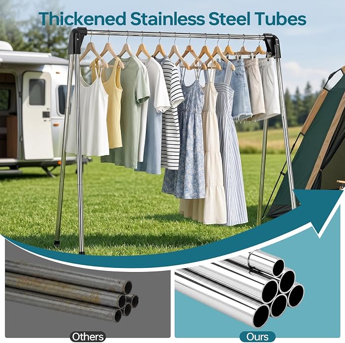 TOOLF 55 Inch Stainless Steel Collapsible Clothes Drying Rack | Drying Rack Clothing, Non Slip Foot Pads, Indoor Outdoor Use, Garments, Sweaters, Towels, Delicate Laundry Daily Wear