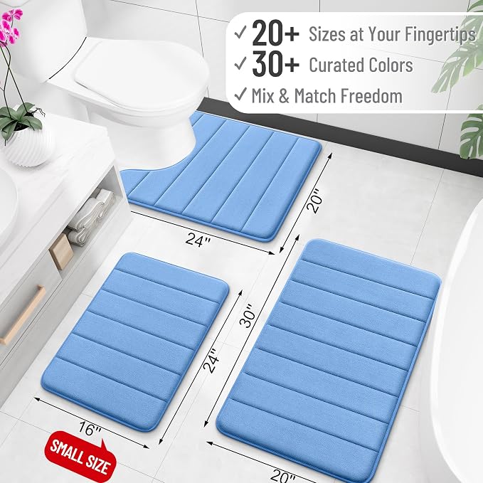 OLANLY Memory Foam Bath Mat 24x16, Super Soft and Absorbent Bathroom Rugs | Cornflower Blue, Quick Dry Bath Rug, Machine Washable Shower Floor Mats, Bathmat Carpet for Bathroom Floor, Tub and Shower