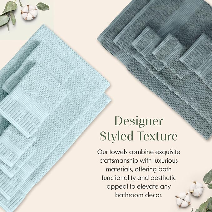 100% Cotton 6 Piece Bath Towel Set | Green Towels | Oeko‑TEX Standard 100 | Soft & Absorbent, Quick‑Dry | Trinity Collection - Stormy Sea